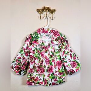 just be Pink Rose Print Shirt Jacket. Bell Sleeves. Size M